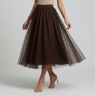 [OFERTA RELÂMPAGO] Saia Tule Godê Midi Luxo Chocolate - Elegância Versátil Tendência Fashionistas Fardamento em Oferta na Shopee