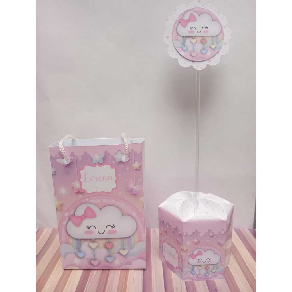 Kit festa PEGUE E MONTE Sacolinha Personalizada  Chuva de amor e Centro de mesa Lembrancinha Decoração Cachepô