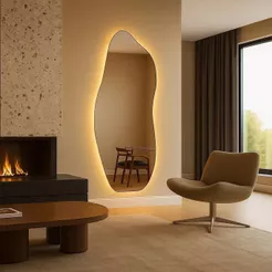Espelho Flame Com Led Modelo Orgânico Minimalista Irregular Decoração de Quarto Sala Banheiro Salão
