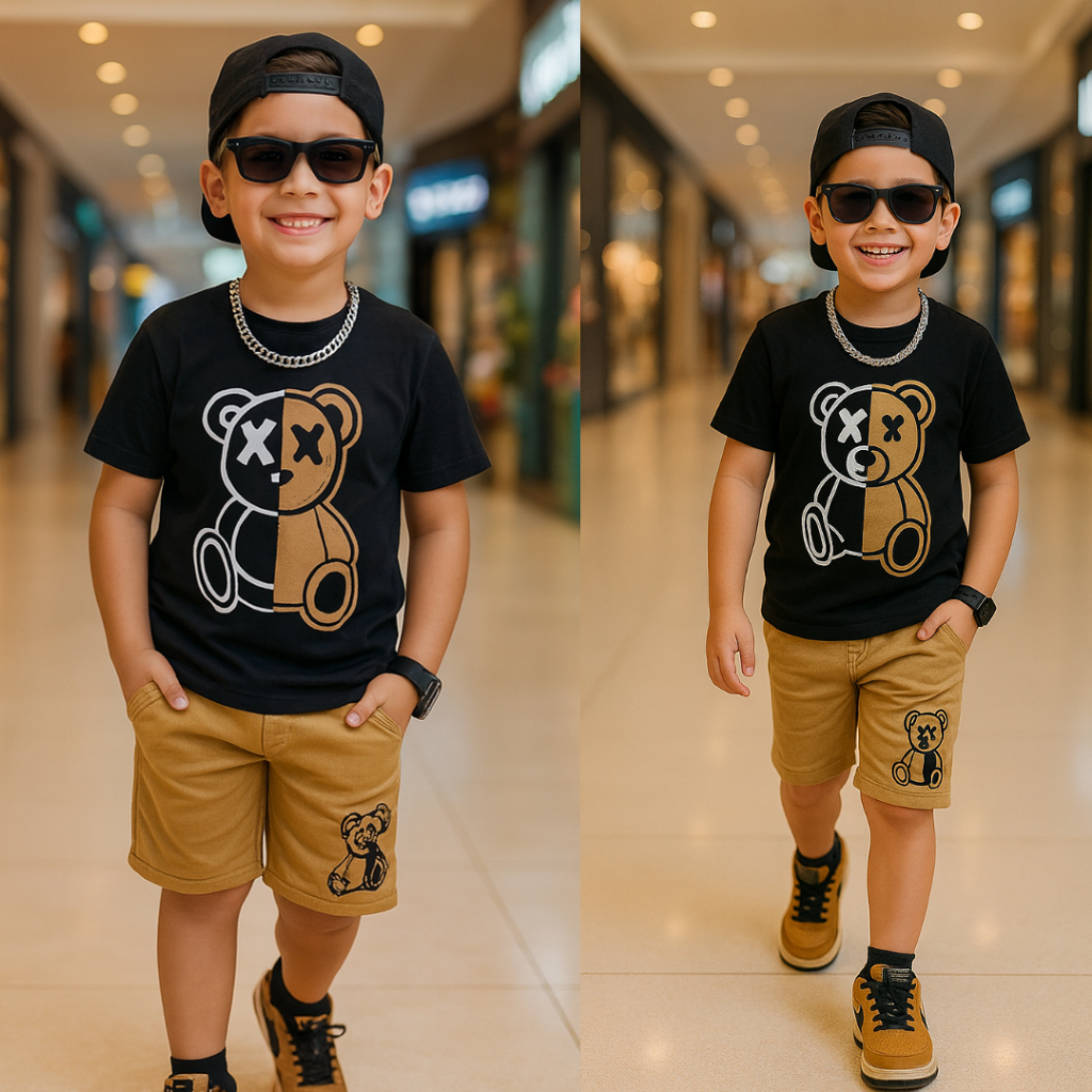Conjunto Infantil Menino Camisa E Bermuda Dry Fit Conforto+Estilo Para o Verão