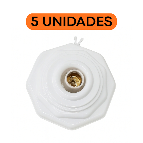 Kit 5 Plafon plafon Decorativo Octagonal Branco C/ Soquete E Trava sem lâmpada