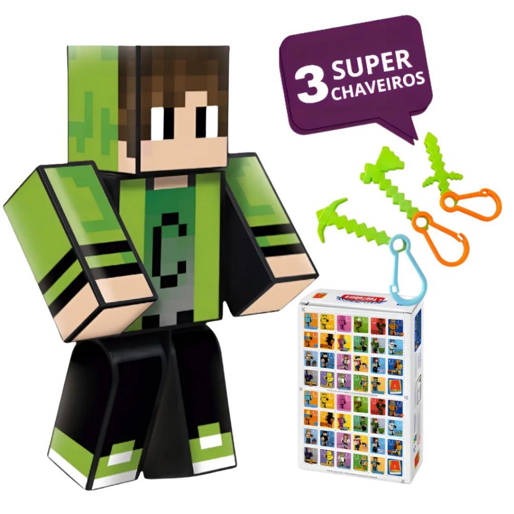 Boneco Articulado Minecraft Cadres com 3 Chaveiros