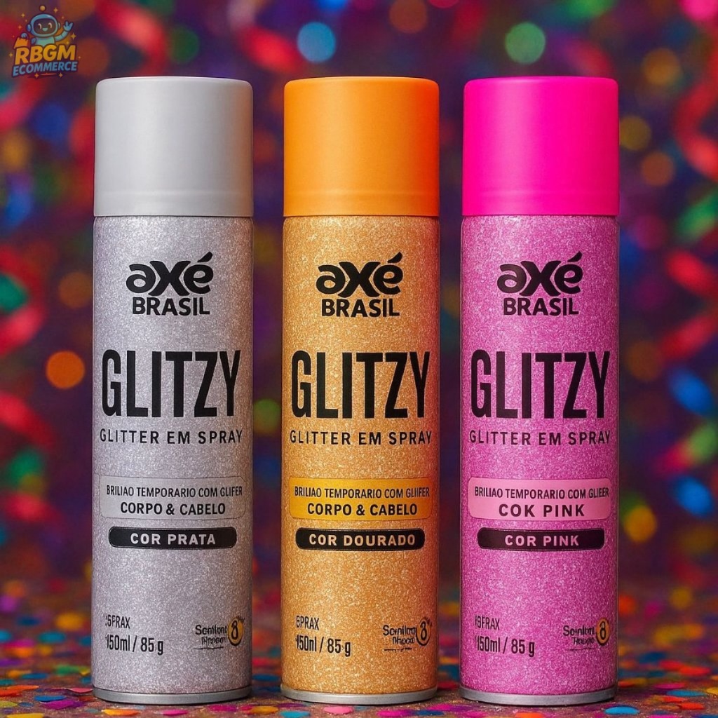 Spray Glitter Temporário Corpo + Cabelo Brilho Intenso Carnaval Festa Show Pink Dourado Prata Glitzy