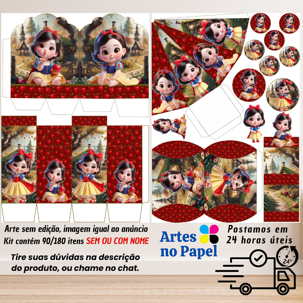 Branca de Neve Baby IA Kit de Lembrancinhas com 180/90 Itens SEM/COM NOME em Oferta na Shopee