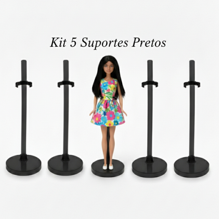 Lote com 5 Suportes Pretos para Bonecas Pedestal Expositor Resistente para Organizar Colocar bonecas em Pé