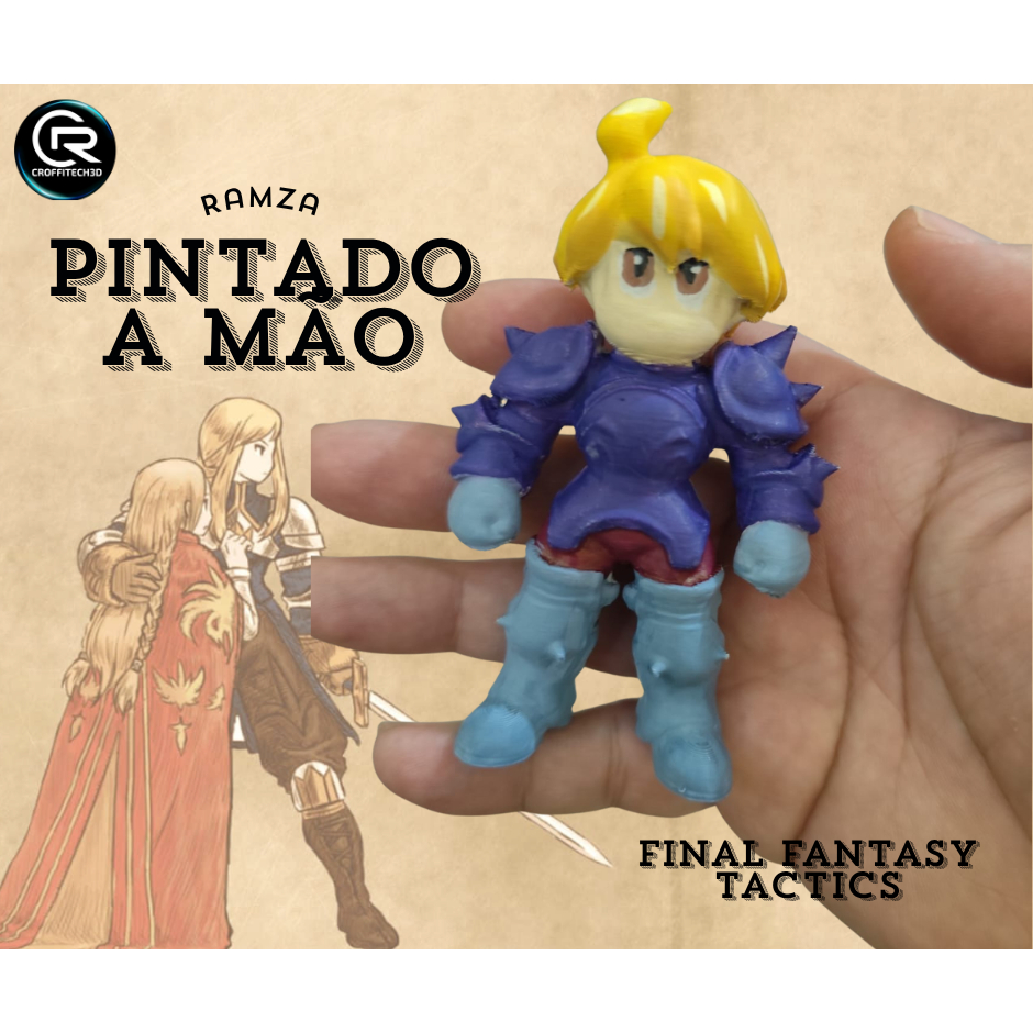 Boneco 3D artesanal de 10cm inspirado em jogo Final Fantasy Tactics Ramza, pintado à mão e não original.