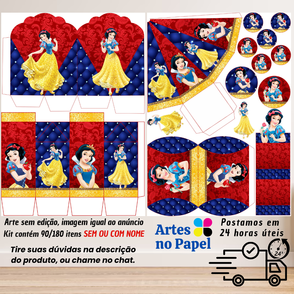 Branca de Neve Realeza Kit de Lembrancinhas com 180/90 Itens SEM/COM NOME em Oferta na Shopee