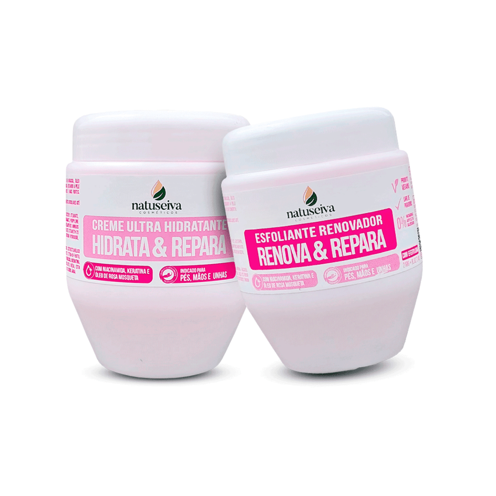 Kit Esfoliante Renova & Repara 210g + Creme Hidrate & Repara 240g Natuseiva | Pés, Mãos e Unhas