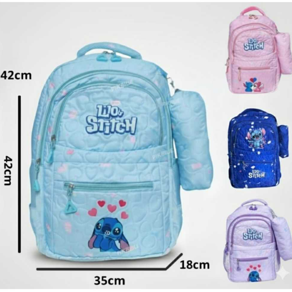 Mochila Stitch Infantil para Menina com Estojo | Escolar Reforçada, Leve e com Alças Acolchoadas — imagem 2 de 2