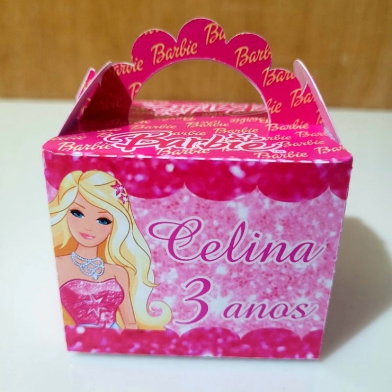 caixinha personalizada lanchinho rosa da barbie para lembrancinha de mesa de aniversario de menina infantil