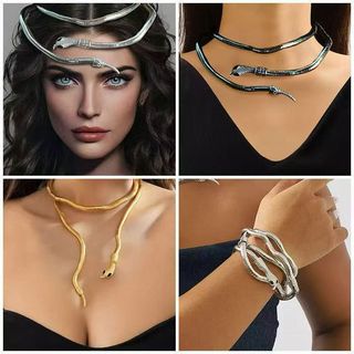 Colar de Personalidade Cobra Torcida Estilo Europeu e Americano para Mulheres, Pulseira Mult