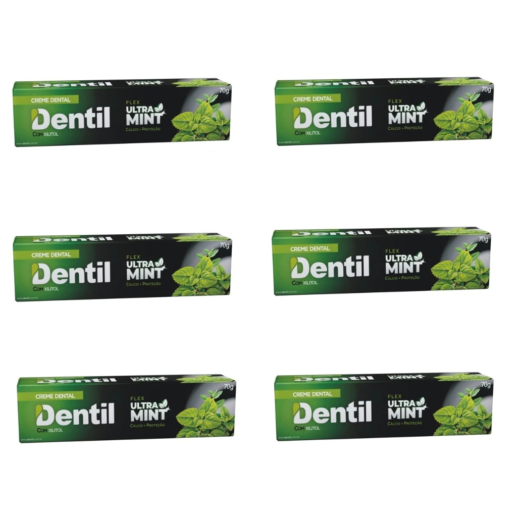 Kit 6 Uni Creme Dental Dentil 70g Ultra Mint Refrescante Sem Flúor com Xilitol