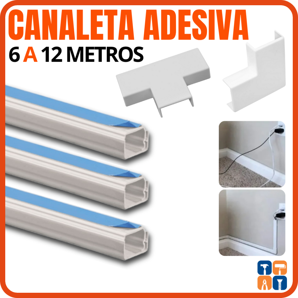 Canaleta Organizadora de Fios 6 a 12 Metros Autoadesiva Esconde Fio Cabos com Conectores e Emendas em Oferta na Shopee