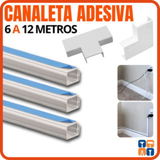 Canaleta Organizadora de Fios 6 a 12 Metros Autoadesiva Esconde Fio Cabos com Conectores e Emendas em Oferta na Shopee