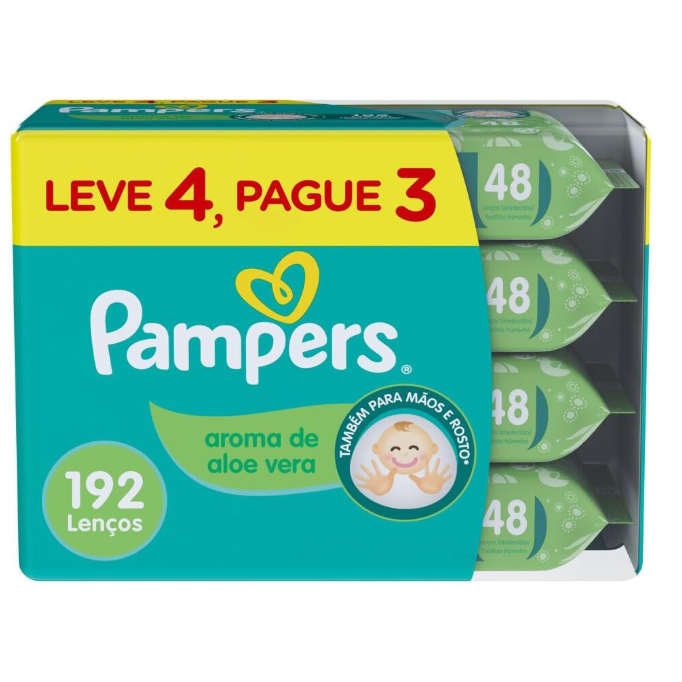 Lenços Umedecidos Pampers Aroma de Aloe Vera 192 Unidades