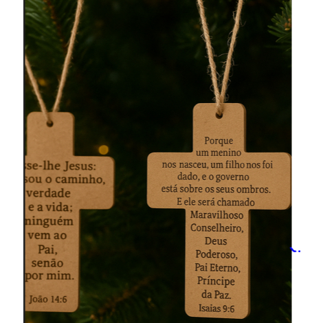 Kit 6 Enfeites Natalino em MDF – Cruz com Versículo Gravado/3 João 14:6/3 Isaías 9:6