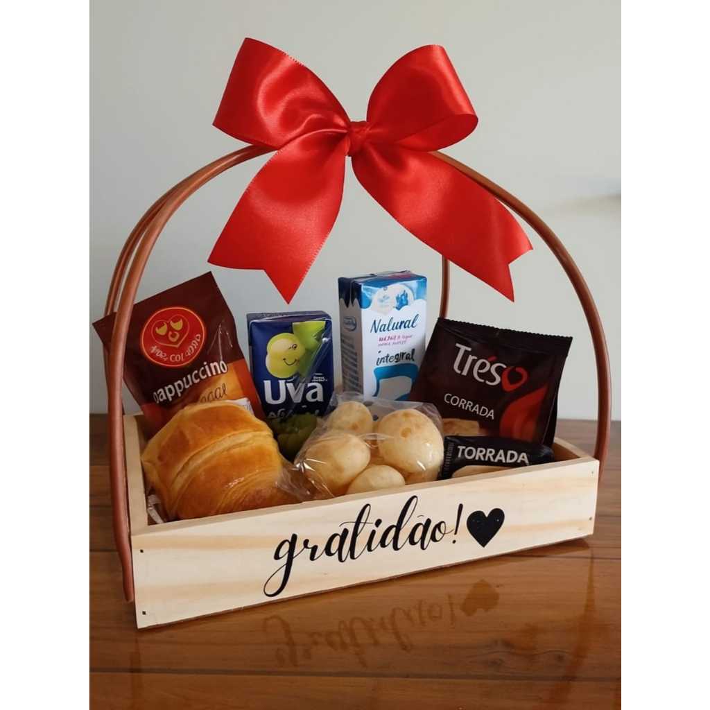 Cesta madeira Alça Dupla Premium 27x20cm Personalizável Presentes Dia das Mães/namorados/Aniversario