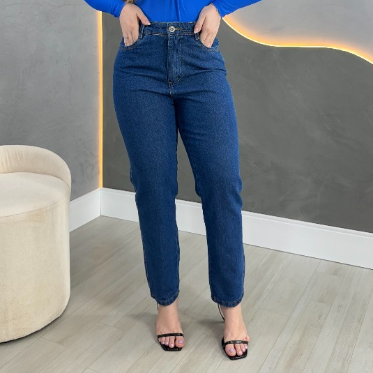 Calça mom jeans feminina cintura alta 100% algodão em Oferta na Shopee