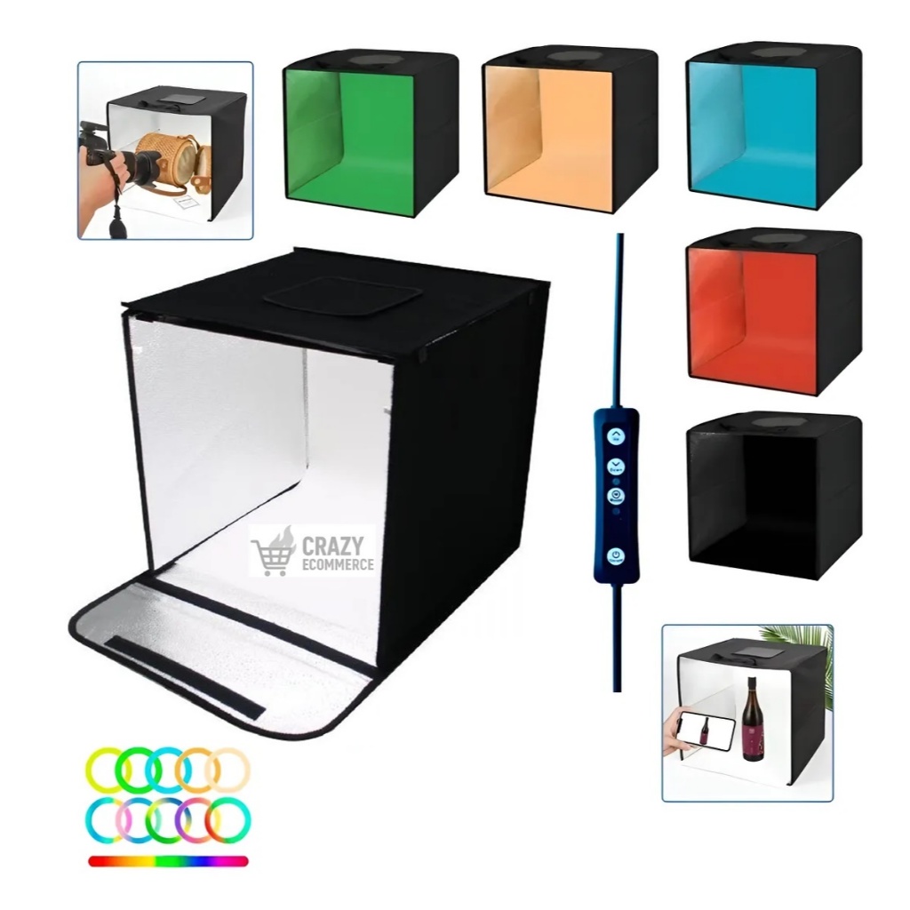 Mini Studio Cabine Fotografica Foto 40x40 Estudio Softbox Mini Box bLed Iluminação Profissional