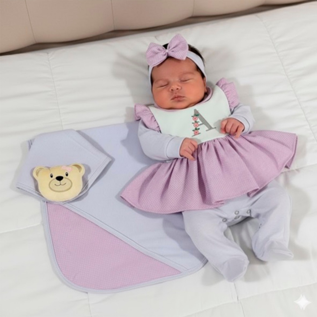 Saida de Maternidade Bordada Para Bebê Menina Personalizado Kit 05 Peças em Oferta na Shopee