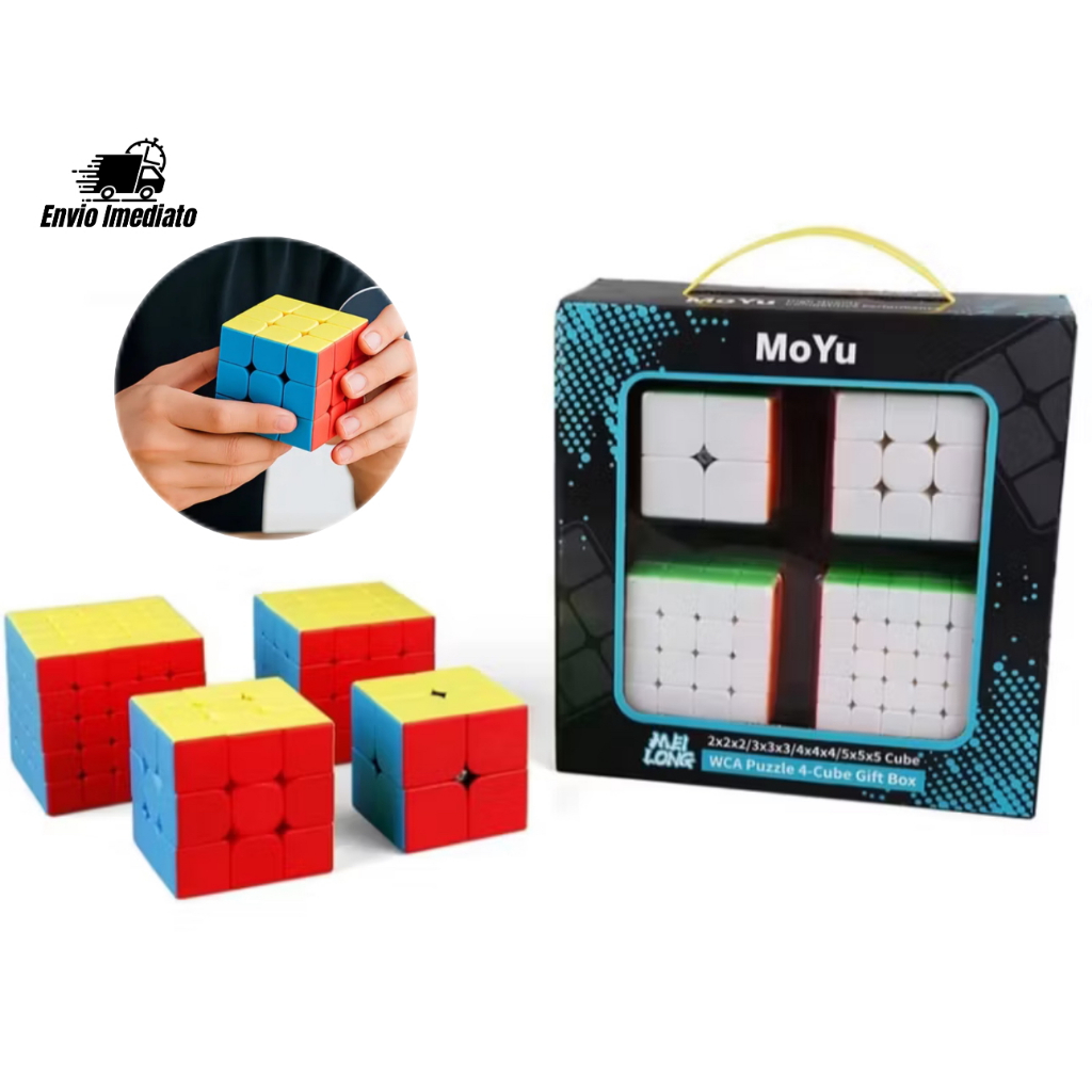 Kit Box 4 Cubo mágico Moyu Profissional 2x2 + 3x3 + 4x4 + 5x5 Original Moyu Stickerless Rubiks Brinquedo Presente