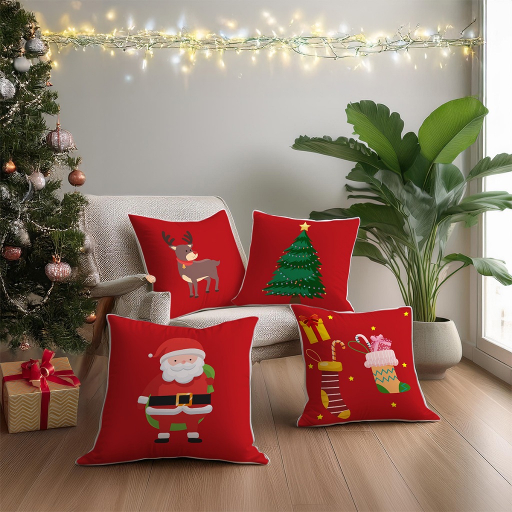 KIT COM 04 CAPAS DECORATIVAS NATAL PARA ALMOFADAS 43CMX43CM - FELIZ NATAL