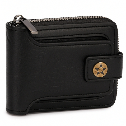 Carteira de Couro Masculina Premium com Compartimento Antifurto e Fechamento Zíper