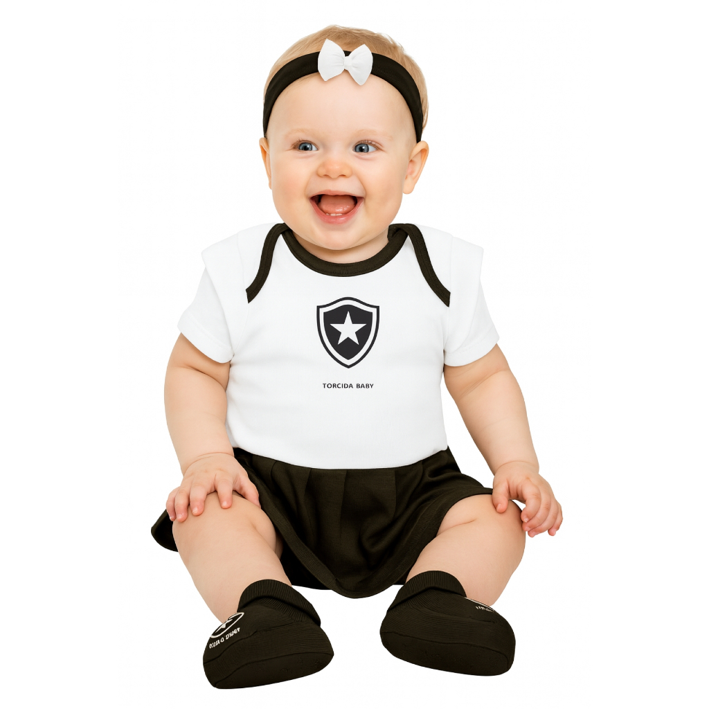 Body Feminino Botafogo Torcida Baby 3 peças Body + Laço + Pantufa Botafogo - Licenciado e Oficial