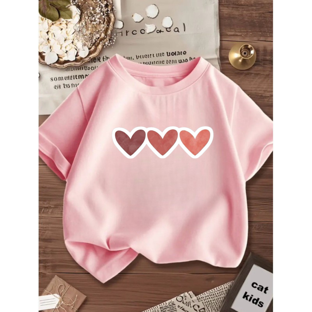 Camiseta Blusinha Infantil Juvenil Menina Modinha trio coração 100% Algodão