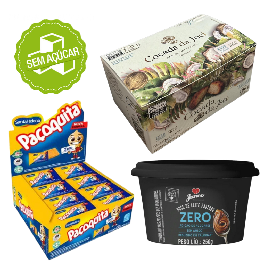 Kit Doces Diet Zero Açúcar – Cocada Zero + Doce de Leite Zero + Paçoquita Diet