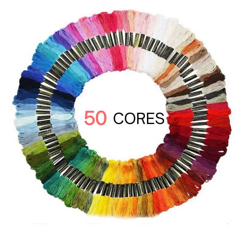 Kit 50 Linhas de Costura Bordado Ponto Cruz Artesanato Fio Poliéster algodão Com 50Peças em Oferta na Shopee