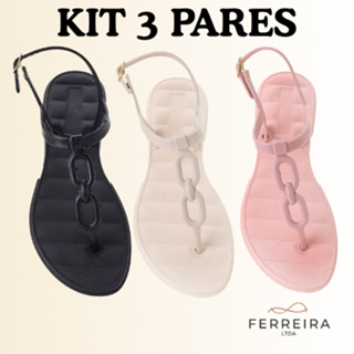 Kit 3 Pares Sandalia Rasteirinha Feminina Corrente Injetada KIT3.SAN.CORRENTE em Oferta na Shopee
