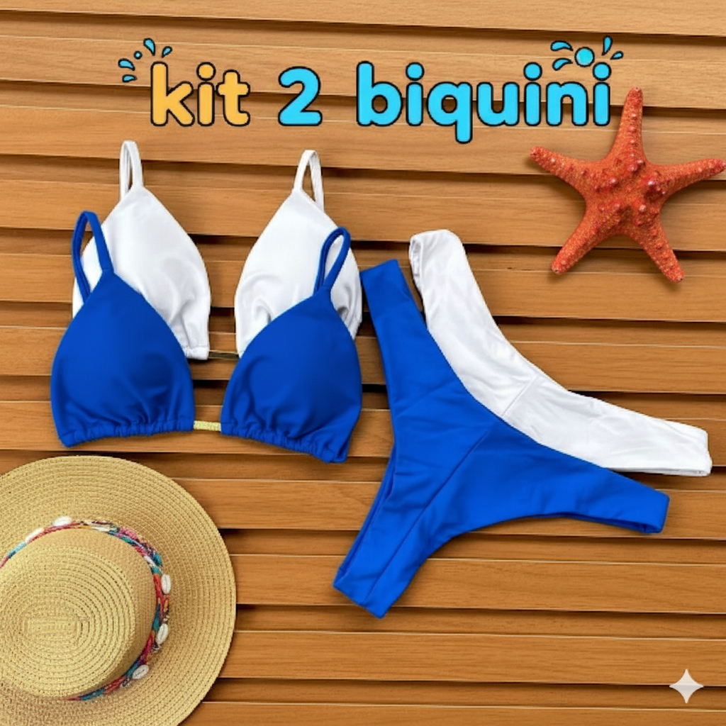 Kit Conjunto Biquíni  Asa Delta Com Fio DUPLO Cortininha PROMOÇÃO