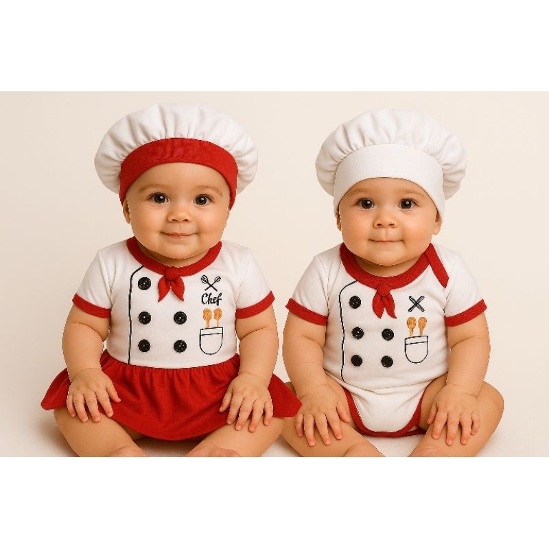 body temático mesversario infantil cozinheiro/a+ boina