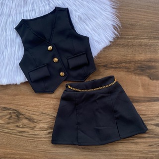 Conjunto Alfaiataria 4 ao 16 Anos Luxo Infantil E Juvenil Menina Colete e Short Saia Moda Blogueirinha em Oferta na Shopee