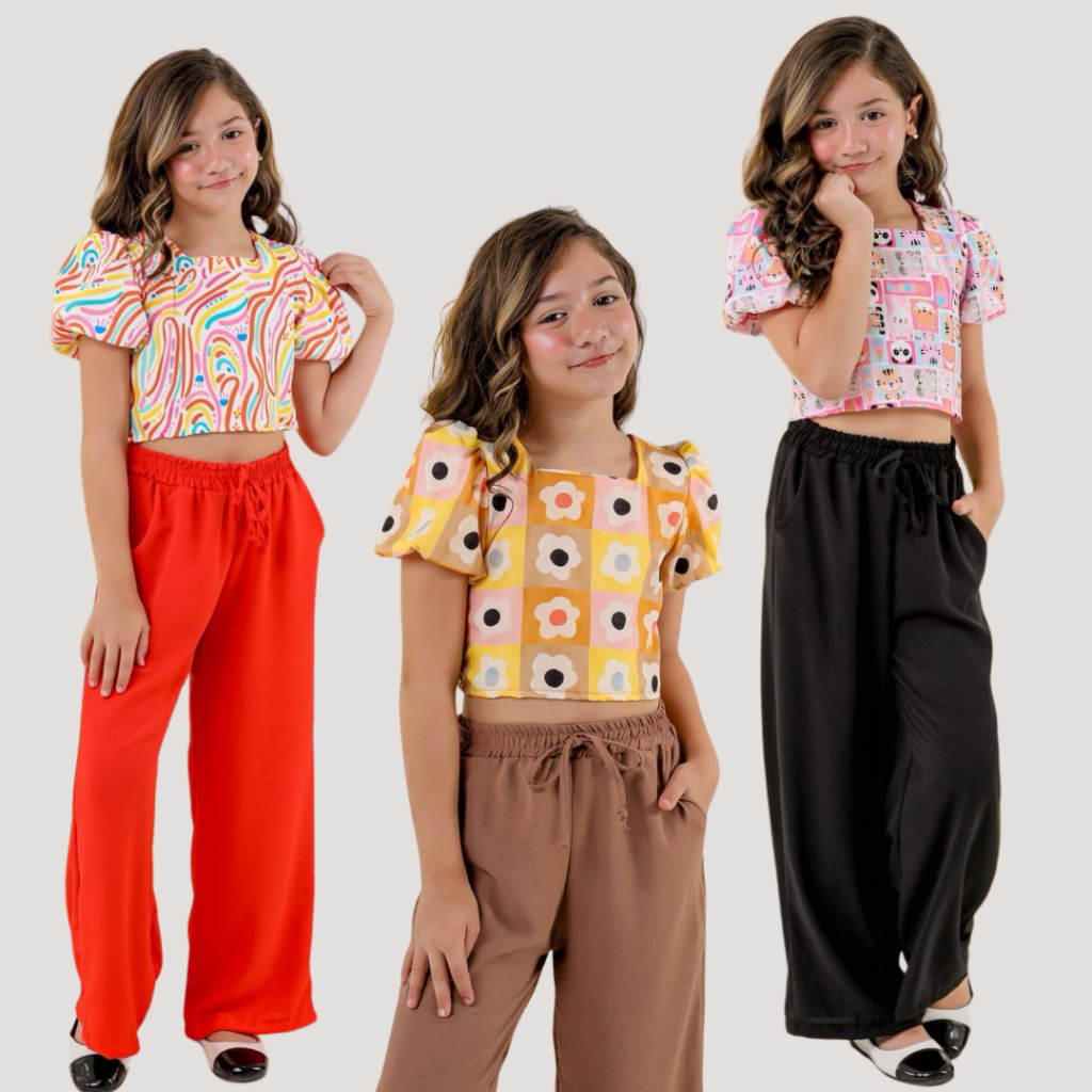Conjunto Infantil Feminino com Calça para Menina 4 a 12 Anos – Confortável, Estiloso e Ideal para o Dia a Dia Passeio