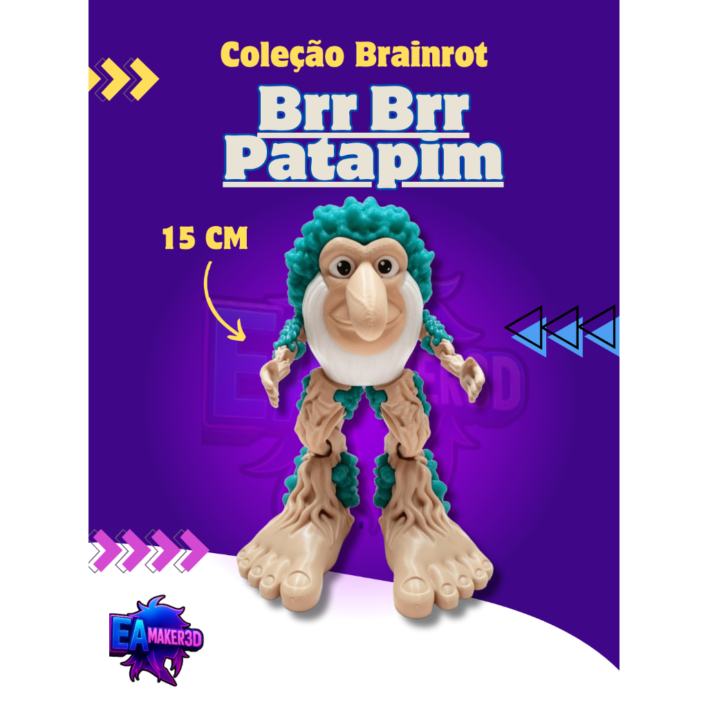 Boneco Meme 3D Brr Brr Patapim — Figura Articulada Brainrot Italiano Viral TikTok