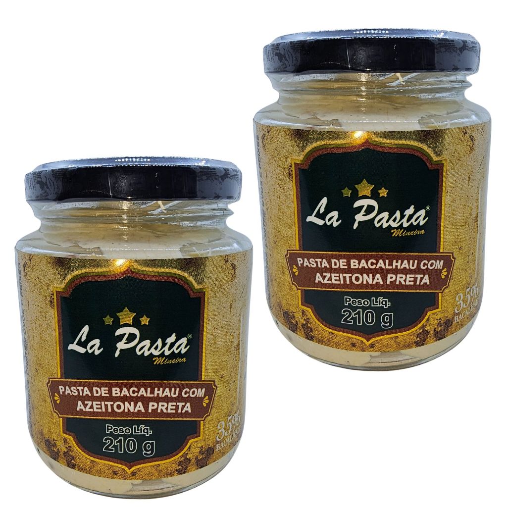 Pasta De Bacalhau com Azeitona Preta Pote 210g La Pasta com 35% de Bacalhau Kit com 2 unidades