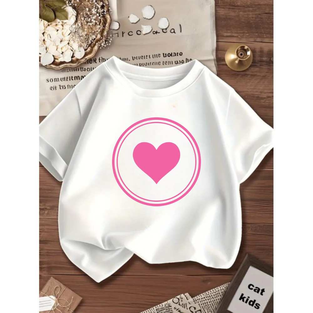 Blusinha Camiseta Infantil Juvenil Menina coração Modinha 100% Algodão