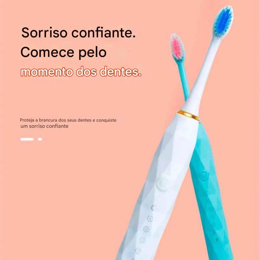 Escova Dental Elétrica Ultrasonica Recarregável Com 4 Refis Limpeza à Prova D'água USB