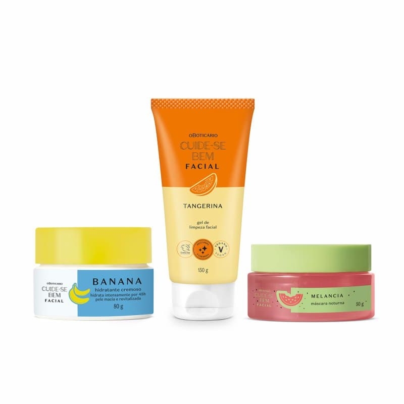 combo gel de limpeza tangerina 150g +Hidratante banana 80g máscara Facial noturno melancia 50g cuide bem