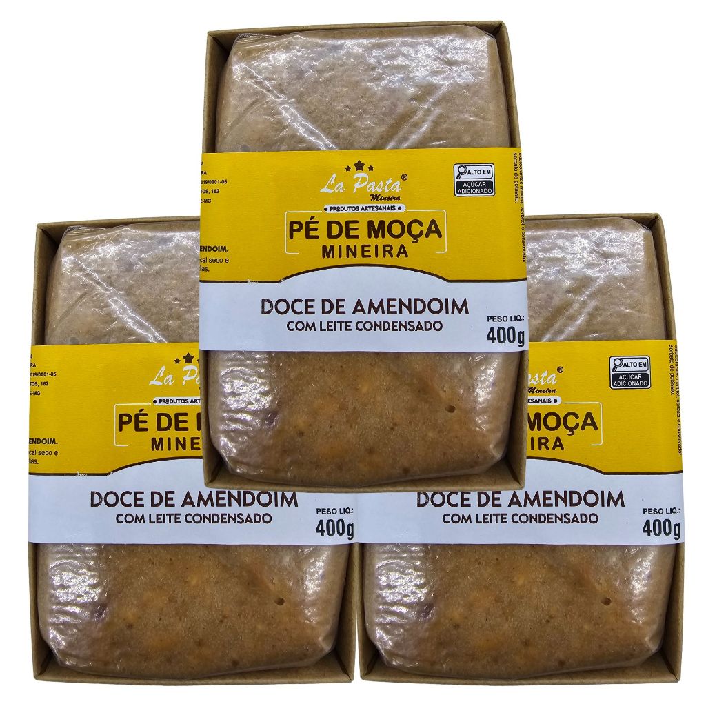 Pé de Moça Mineira - Doce de Amendoim com Leite Condensado Tablete 400g La Pasta Kit 3 unidades