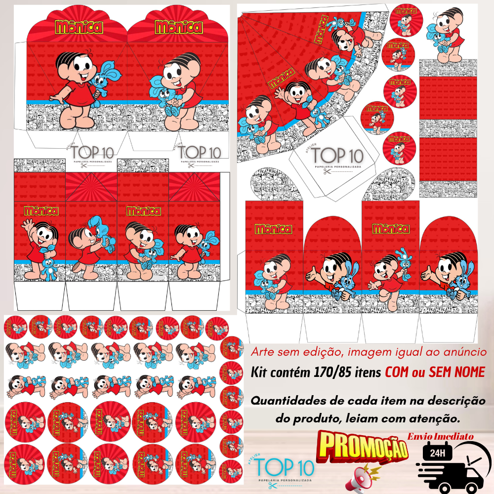 Kit de Lembrancinhas Personalizadas com 170/85 itens  TEMA: MÔNICA - Envio rápido em Oferta na Shopee