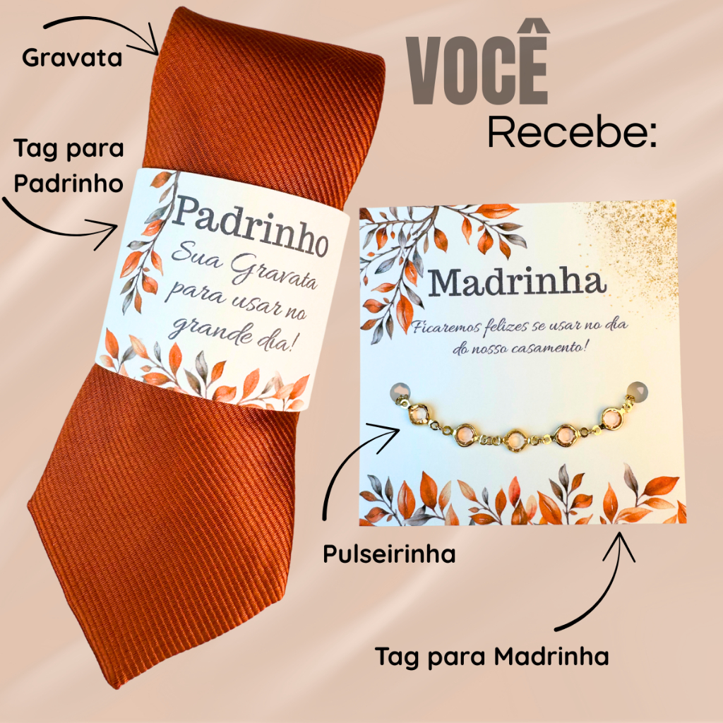 KIT CONVITE PERFEITO PADRINHOS & MADRINHAS GRAVATA SLIM  + PULSEIRA FOLHEADA A OURO em Oferta na Shopee