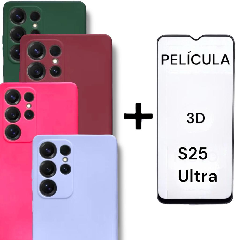 Kit Capa Capinha Veludo Galaxy S25 Ultra + Película 3D