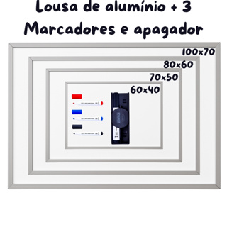 Lousa Quadro Branco Moldura em alumínio + 1 Apagador e 3 Marcadores em Oferta na Shopee