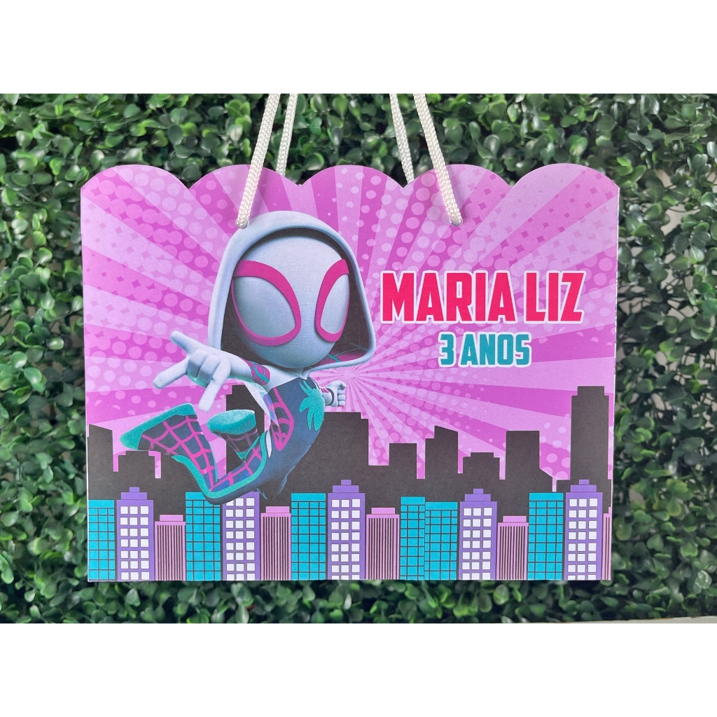SACOLA Spider Gwen Baby Rosa - Mulher Aranha Personalizada | Sacolinha | Lembrancinha | Mimos | Aniversário