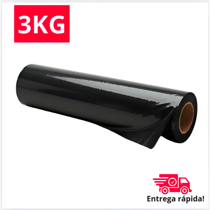 Filme Stretch Preto 50 X 300 metros virgem 3KG palete em Oferta na Shopee