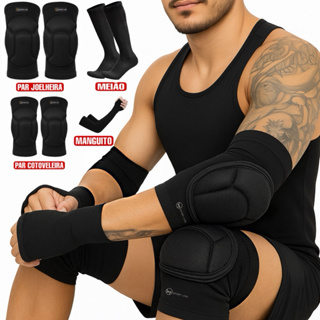 Kit Master Joelheira Cotoveleira Meião Manguito Vôlei Futsal Goleiro Master unissex( Monte seu kit )