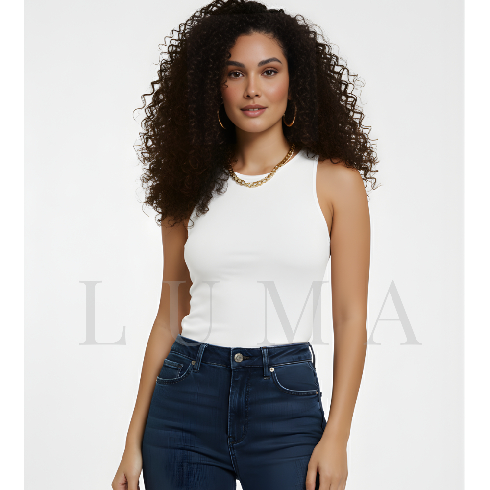 Regata Casual Basica Suplex Duplo forro frente e costa Blusa Branca Feminina Blogueira Tendencia  Branco